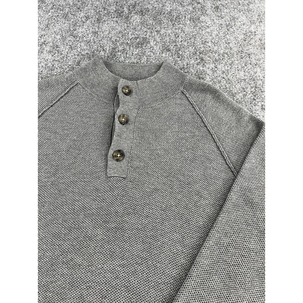Peter Millar Parkway Textured Three-Button Mockneck Sweater Pullover Mens M Gray
